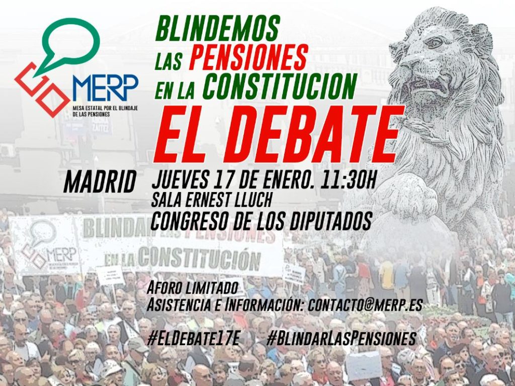 El próximo 17 de enero la Mesa Estatal por el Blindaje de las Pensiones debate junto a los portavoces de El Pacto de Toledo.