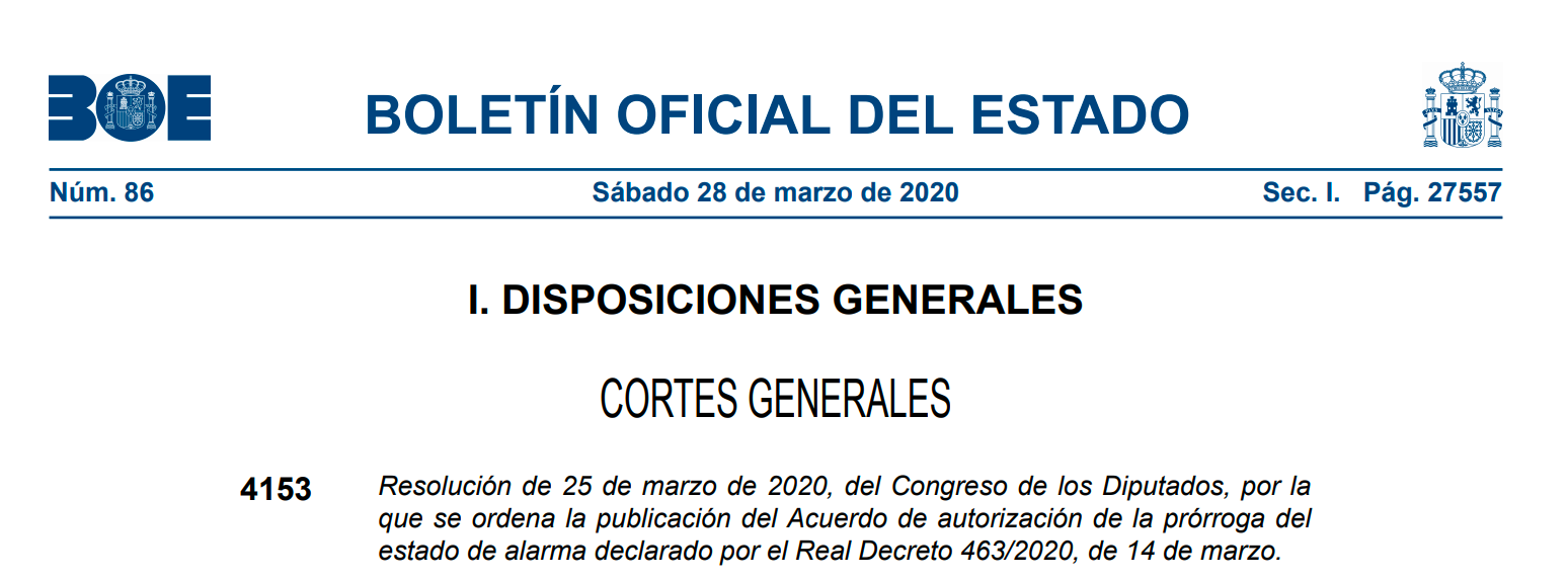 BOE Se prórroga el estado de alarma COVI19