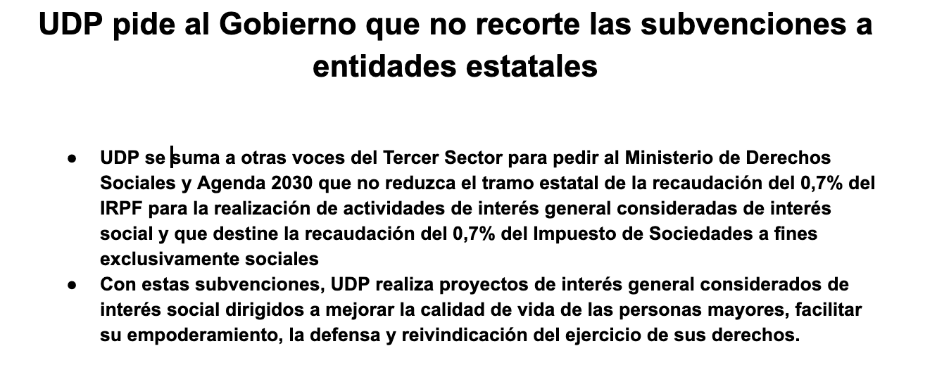 UDP pide al Gobierno que no recorte las subvenciones a entidades estatales