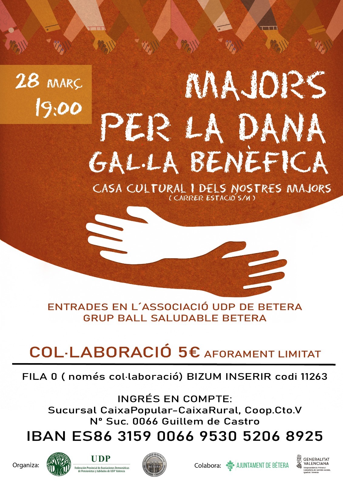  Cartel de la Gala Benéfica "Majors per la DANA" en Bétera, evento solidario para ayudar a personas mayores afectadas por la DANA.